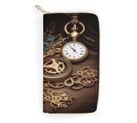 Steampunk Watches Keys And Chains Leather Wallet, Bifold Stylish Wallets, Credit Card Holder for Passport Covers, Purse Passport Bag for Men Women