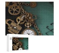 Steampunk Watches Keys and ChainsJigsaw Puzzles Wooden Puzzle 300 PCS Personalized Picture Puzzle Family Decoration Puzzles for Adults Challenging Puzzle Family Wedding Graduation Present