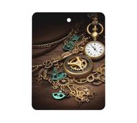 Steampunk Watches Keys Car Air Freshener Hanging, Long Lasting Scented Car Aromatherapy Tablets, Square Fragrance Scented Cards for Vehicles, Bedroom, Wardrobe Black-style