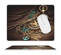 Steampunk Watches Keys Mouse Pad Ultra Thin, Leather Mousepad with Waterproof Smooth Surface, Anti Slip Mouse Pad for Gaming, Office & Home 9.4"x7.9"