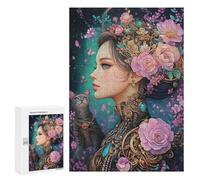 Steampunk Woman with Cat-2 Puzzle 1000 Teile Schwer Puzzle Spielzeug Lernspiel Impossible Herausforderungsspielzeug Für Erwachsene Kinder 300 PCS