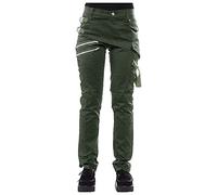 Steampunk Women's Solid Colour Trousers - Gothic Clothing - Victorian High Waist Trousers with Side Zip - Casual Vintage for Halloween Court, Renaissance, Carnival, Medieval, Green Army, M