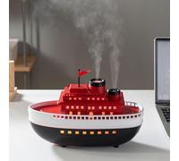 Steamship Essential Oil Aromatherapy Diffuser, Colorful Night Light Cruise Humidifier, Whisper-Quiet Ship Cool Dual Mist Modes Humidifier(Red Black)