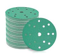 STEBRUAM 150mm Sanding Discs 50pcs Hook and Loop 15 Hole | Green Film,Heavy Duty Hook and Loop Sandpaper,for Random Orbital Sander Pads