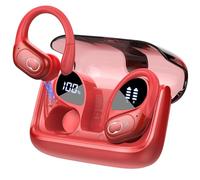 STECEi Wireless Earbuds, 75H Bluetooth 5.4 Headphones Sport with 4 ENC Noise Cancelling Mic, HiFi Stereo Wireless Earphones with Earhooks, IP7 Waterproof Ear Buds for Sport/Running/Gym, Red