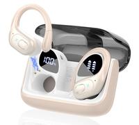 STECEi Wireless Earbuds, 75H Bluetooth 5.4 Headphones Sport with 4 ENC Noise Cancelling Mic, HiFi Stereo Wireless Earphones with Earhooks, IP7 Waterproof Ear Buds for Sport/Running/Gym, Camel