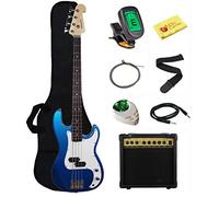 Stedman Beginner Series Bass Guitar Bundle with 15-Watt Amp, Gig Bag, Instrument Cable, Strap, Strings, Picks, and Polishing Cloth - Metallic Blue