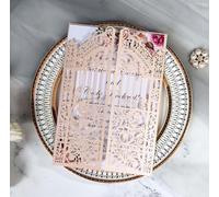 Steedna 20 Pack laser Cut Marriage Gate Wedding Invitations Kits 5 × 7 Inch Invitaciones Pockets with Envelopes Inner Sheets (Rosy)