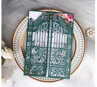 Steedna 20 Pack laser Cut Marriage Gate Wedding Invitations Kits 5 × 7 Inch Invitaciones Pockets with Envelopes Inner Sheets (Dark Green)