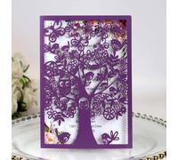 Steedna 50 Pack Birthday Invitations, The Invitation with Happy Tree Pattern Hollow Invitation Envelopes 5x7 for Teacher's Day， Graduation Party， Thanksgiving (Deep Purple)