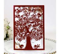 Steedna 50 Pack Birthday Invitations, The Invitation with Happy Tree Pattern Hollow Invitation Envelopes 5x7 for Teacher's Day， Graduation Party， Thanksgiving (Dark Red)