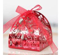 Steedna 50 Pack Double-Sided Reflection Wedding Party Favors Laser Cut Hollow Out Butterfly Pattern Party Favor Boxes Ideal for Weddings, Birthdays & Anniversaries (DS Ref Red)