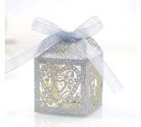 Steedna 50 Pack Heart Shaped Pattern Sweet Candy Box With Ribbons Glitter Paper Wedding Party Favors Cube Small Candy Boxes Party Favors Chocolate Box Ideal for Weddings, Birthdays & Anniversaries