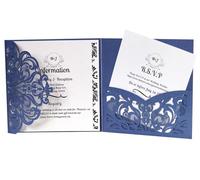 Steedna 50 Pack Lace Crown Wedding Invitations Laser Cut 6 × 6 Inch Quinceanera Invitations Para Boda with Envelopes Inner Sheets and Rvsp (Blue Star)