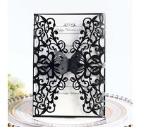 Steedna 50 Pack laser Cut Crown Wedding Invitations Pearl 5 × 7 Inch Butterfly Knot Wedding Invitations Kits with Envelopes, Inner Sheets (Black)