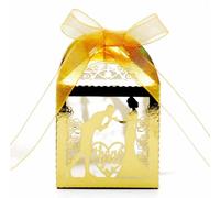 Steedna 50 Pack Laser Cut Romantic Proposal Pattern Candy Box With Ribbons Pearl Hollow Wedding Party Favors, Cube Chocolate Box for Weddings, Birthdays & Anniversaries (Ref-Gold)