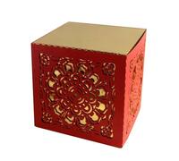 Steedna 50 Pack Mandala Flower Sweet Candy Box Hollow Out Wedding Party Favors Cube Laser Cut Pattern Candy Boxes Party Favors Chocolate Box for Weddings, Birthdays & Anniversaries (Red+Gold)