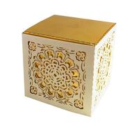 Steedna 50 Pack Mandala Flower Sweet Candy Box Hollow Out Wedding Party Favors Cube Laser Cut Pattern Candy Boxes Party Favors Chocolate Box for Weddings, Birthdays & Anniversaries (Ivory+Gold)