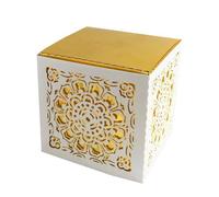 Steedna 50 Pack Mandala Flower Sweet Candy Box Hollow Out Wedding Party Favors Cube Laser Cut Pattern Candy Boxes Party Favors Chocolate Box for Weddings, Birthdays & Anniversaries (White+Gold)