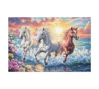 Steeds Galloping Through Sunset Waves 1000 Piece Jigsaw Puzzle for Adults Jigsaw Home Bar Decor Stress Relief Game Whimsical Design Perfect Present for Hosts 1000 PCS