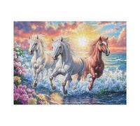 Steeds Galloping Through Sunset Waves 500 Piece Jigsaw Puzzle for Adults Snow Day Activity Indoor Fun No Dust Pieces Great Gift for Neighbors 500 PCS