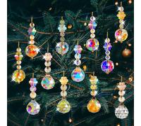 STEEIRO 12PCS 22mm Christmas Tree Crystal Ball Ornaments, Rainbow Christmas Prism Crystal Glass Balls Xmas Baubles for Xmas Tree Hanging Decorations Suncatcher Wedding Party
