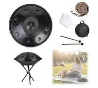 Steel 22 Inches Handpan D Minor Kurd 432/440Hz 9/10/12 Notes Handpan Drum Instrument Set with Soft Hands Pan Bag 2 Mallet Stand Dust-free Cloth for Meditation Yoga(Black,432HZ/12Note)