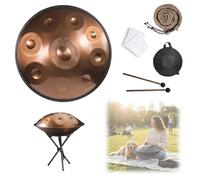 Steel 22 Inches Handpan D Minor Kurd 432/440Hz 9/10/12 Notes Handpan Drum Instrument Set with Soft Hands Pan Bag 2 Mallet Stand Dust-free Cloth for Meditation Yoga(Gold,432HZ/10Note)