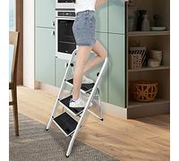 Steel 3 Step Ladder Folding, Portable 3 Tread Stepladder with Non-slip Pedal, Upgrade Lightweight Step Stool for Home Office Kitchen Garage, 330lbs Max Load, 44.5 x 67 x 101.5cm
