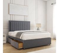 (Steel, 4ft6" Double) Zarah Divan Bed with Mattress, Storage Drawers & 26-inch Headboard Plush Velvet Upholstered Platform Bed Base
