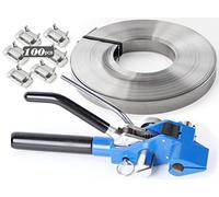 Steel Banding Strapping Kit - Stainless Steel Banding Tool - Ratchet Tensioner&Cutter&Crimper, 3/4" * 100Ft S304 Banding Coil, 100pcs Steel Buckles, High Tensile Heavy Duty Metal Packing