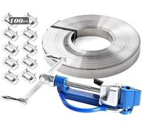 Steel Banding Strapping Kit - Stainless Steel Banding Tool - Screw-Type Tensioner&Cutter&Crimper, 3/4" * 100Ft S304 Banding Coil, 100pcs Steel Buckles, High Tensile Heavy Duty Metal Packing