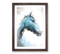 Steel Blue Horse in Abstract Framed Print | A2 Walnut Framed Wall Art | Ready to Hang | Abstract Animal Picture | Living Room Bedroom Lounge Office