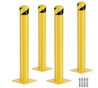 Steel Bollards 4 Pack, Parking Barrier Posts with Anchor Bolts & Installation Tools, Outside diameter 5.5in, Reflective Secure Protection, for Driveways, Warehouses, Parking Lots(42in)