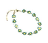 Steel Bracelet Daisy Clavicle Chain Bracelet Women's Minimalist Temperament Painted Teardrop Glaze Flower Bracelet Luxury Leather Bracelet for Men (Green, One Size)