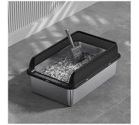 Steel Cat Litter Box with High Sides Lid, High Side Litter Box Include Cat Mat and Litter Scoop,Black-40×60×10cm