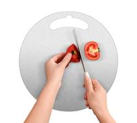 Steel Chopping Board for Kitchen,Stainless Dough Kneading Board | Double-Sided Round Steak Thawing Metal Board with Hangable Handle