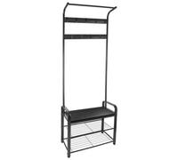 Steel Coat Rack With Shoe Bench Curved Design Hat Stand 9 Hooks Clothes Hanger - Black