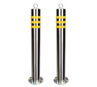 Steel Construction Bollard Post - High Visibility Yellow Parking Barrier with Reflective Strip and Hanging Ring, for Traffic Control Driveway Safety(29.5 * 3in(2pcs))