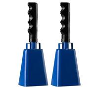 Steel Cow Bell with Handle 8 inch Cowbells Noise Makers, 2Pcs Large Cowbell for Sporting Events, Hand Percussion Loud Cheering Bell for Football Games Christmas Party School Wedding Farm (Blue)