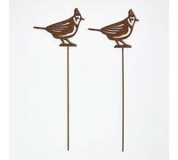 Homescapes Steel Crested Tit Garden Stake Decorations, Set of 2 in Brown Homescapes Brown