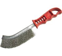 Steel Crimped Wire Scratch Brush Red Handle 25cm Long
