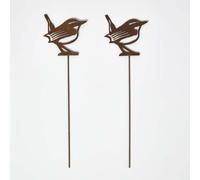 Steel Eurasian Wren Garden Stake Decorations, Set of 2