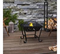 Steel Fire Bowl 50 cm with Poker and Spark Protection, Robust Fire Pit for Garden Patio, XXL Size for Cosy Warmth and Flickering Flames, Practical Outdoor Fireplace Accessories