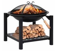 Steel Fire Bowl 54 x 54 x 55 cm with Poker and Spark Guard for Garden Patio, Outdoor Fire Pit with Shelf for Firewood, Decorative Heat Source and Fireplace Alternative