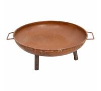 Steel Fire Bowl with Rustic Coating 67.5 x 58 x 22.5 cm, Brown, for Garden and Patio, Includes Carry Handles, Versatile Use as a Fire Pit and Grill Grate Underlay