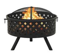 Steel Fire Pit, 68 cm, with Poker and Grid Cover, XXL Fireplace Stove for Garden and Patio, Wood Firewood Heat Flame for Outdoor Use