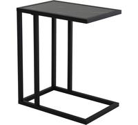 HOMCOM C Shape Side Table w/ Marble-Effect Top and Metal Frame, Black - Black Marble Effect