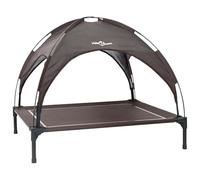 Steel Frame Foldable Dog Bed with Detachable Canopy, 104 x 86 x 84.5 cm Outdoor Lifted Pet Bed, Brown Polyester Surface for Comfort and Durability
