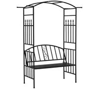 Steel Frame Outdoor Garden Arch w/ 2 Seater Bench Black